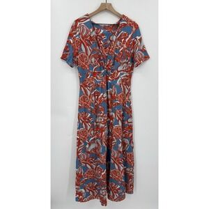 Soft Surroundings Dress Womens Large Blue Orange Floral Maxi Long Stretch Ruffle